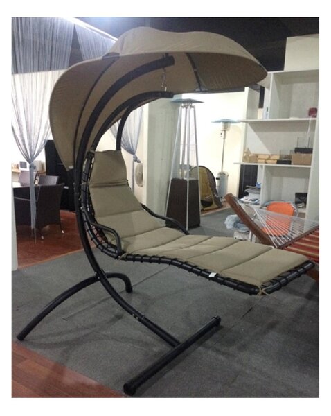 Dondolo da Giardino Pensile in Metallo con Cuscino e Parasole 120x175x220cm Pendent Beige
