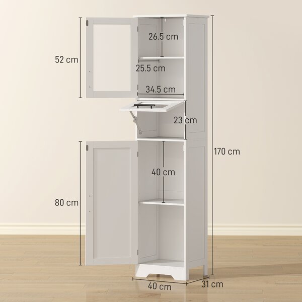 HOMCOM Colonna bagno con porta in vetro ripiani regolabili cassetto per spazi piccoli 40x31x170 cm Bianco | Aosom Italy