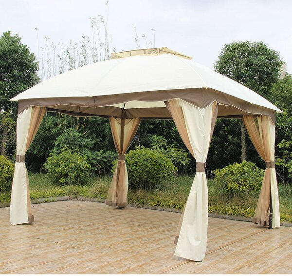 Gazebo da Giardino Struttura in Acciaio Top in Poliestere e Teli Zanzariera 300X360X295 Cm