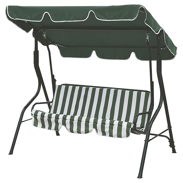 Dondolo da Giardino 3 Posti 170x110x160 cm con Tetto Parasole in Acciaio e Poliestere a Righe Verde