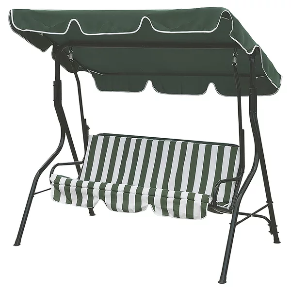 Dondolo da Giardino 3 Posti 170x110x160 cm con Tetto Parasole in Acciaio e Poliestere a Righe Verde