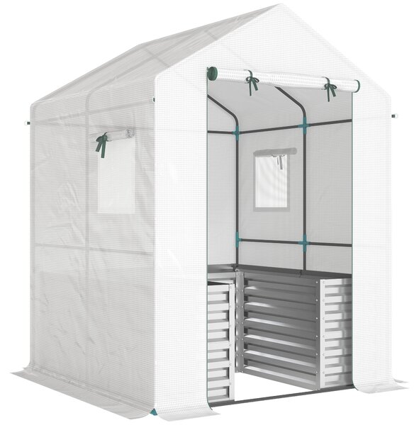 Outsunny Serra per pomodori serra in telo con orto rialzato porta avvolgibile finestra tetto inclinato 141 x 141 x 190 cm Bianco | Aosom Italy