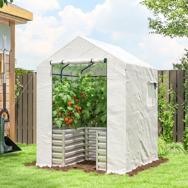 Outsunny Serra per pomodori serra in telo con orto rialzato porta avvolgibile finestra tetto inclinato 141 x 141 x 190 cm Bianco | Aosom Italy
