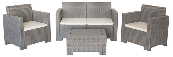 NEBRASKA - salotto da giardino completo di cuscini intreccio in rattan sintetico