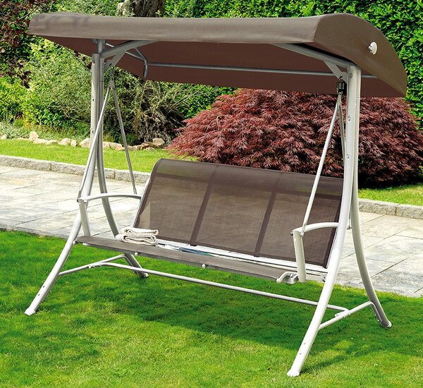 Dondolo da Giardino in Ferro 3 Posti Vorghini Swing Bianco e Tortora