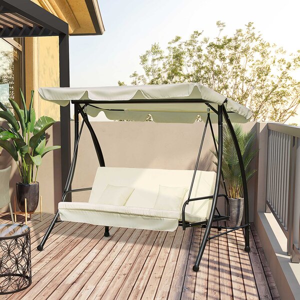 Dondolo da Giardino 3 Posti con Tettuccio Crema 200x125x170 cm