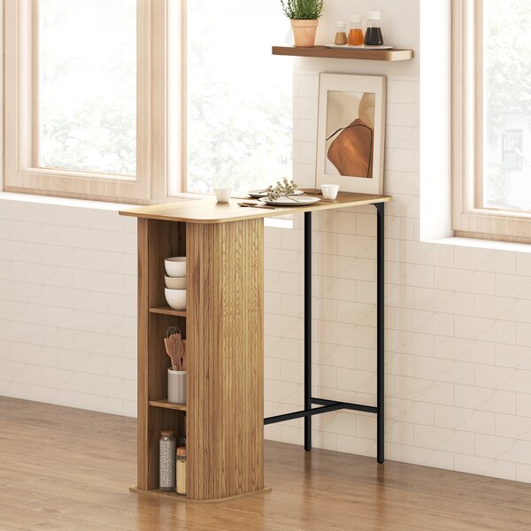 HOMCOM Tavolo Alto per Mangiare in Piedi, Tavolo da Bar con 3 Ripiani Portaoggetti e Gambe in Metallo, 112x50x106cm, Legno Naturale | Aosom Italy