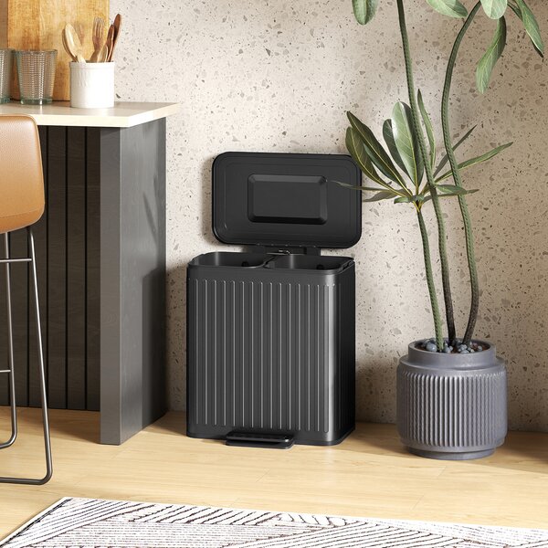 HOMCOM Cestino da cucina, 2 x 20 L scomparti, separazione rifiuti efficiente, pedale, Plastica, Metallo, Nero | Aosom Italy