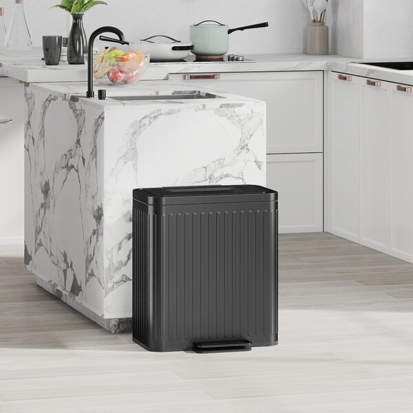 HOMCOM Cestino da cucina, 2 x 20 L scomparti, separazione rifiuti efficiente, pedale, Plastica, Metallo, Nero | Aosom Italy