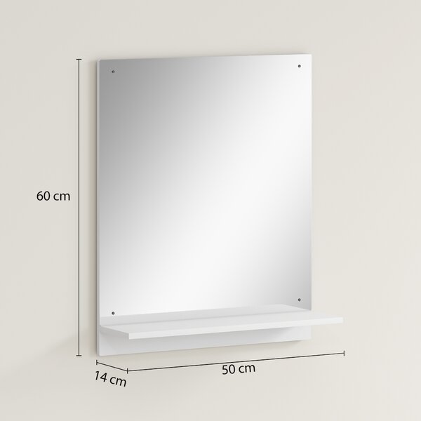 HOMCOM Specchio da bagno 50 x 60 cm Specchio da parete con ripiano, specchio per ingresso, corridoio, Bianco | Aosom Italy