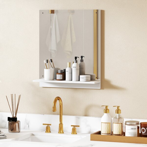 HOMCOM Specchio da bagno 50 x 60 cm Specchio da parete con ripiano, specchio per ingresso, corridoio, Bianco | Aosom Italy