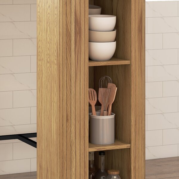 HOMCOM Tavolo Alto per Mangiare in Piedi, Tavolo da Bar con 3 Ripiani Portaoggetti e Gambe in Metallo, 112x50x106cm, Legno Naturale | Aosom Italy