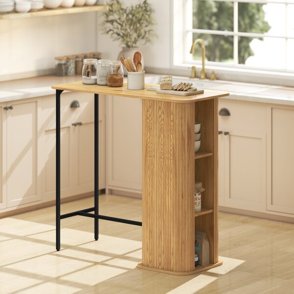 HOMCOM Tavolo Alto per Mangiare in Piedi, Tavolo da Bar con 3 Ripiani Portaoggetti e Gambe in Metallo, 112x50x106cm, Legno Naturale | Aosom Italy