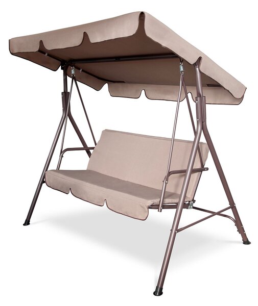 Dondolo da Giardino 3 Posti Roma 170x110x153 cm in Poliestere con Struttura in Acciaio Marrone e Beige