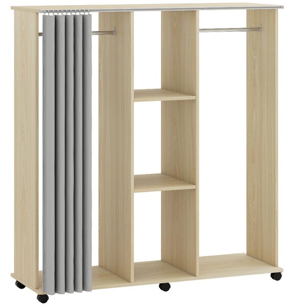 HOMCOM Armadio appendiabiti Mobile contenitore 6 ruote 120L x 40l x 128H cm in legno naturale | Aosom Italy