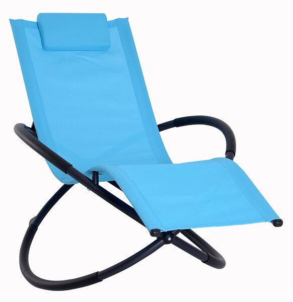 Sedia a Dondolo Moderna da Giardino in Textilene Blu 154x80x84 cm