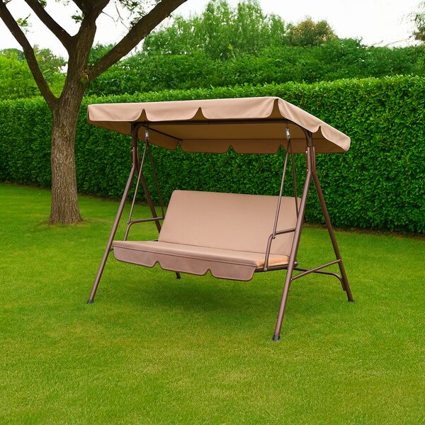 Dondolo da Giardino 3 Posti Roma 170x110x153 cm in Poliestere con Struttura in Acciaio Marrone e Beige