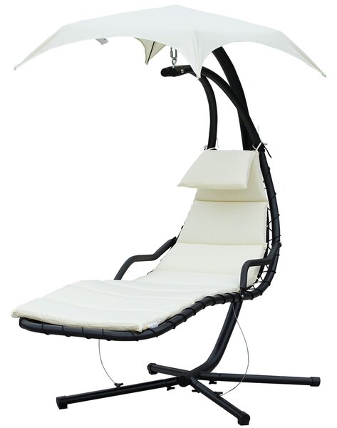 Sedia Dondolo Pensile Relax Chaise Longue di Lusso con Tettuccio Crema