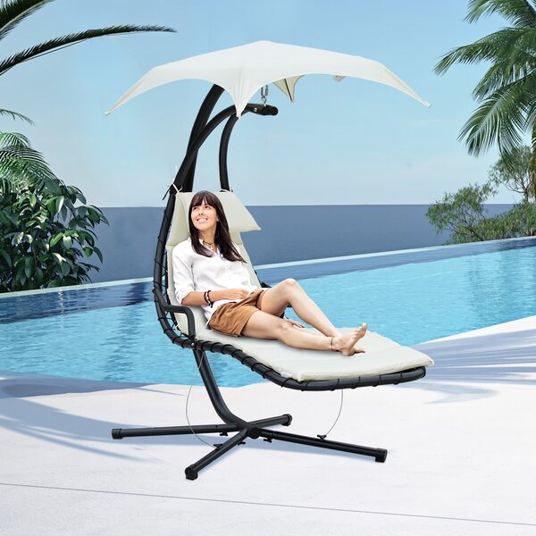 Sedia Dondolo Pensile Relax Chaise Longue di Lusso con Tettuccio Crema