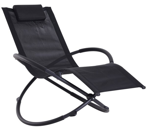 Sedia a Dondolo Moderna da Giardino in Textilene Nero 154x80x84 cm