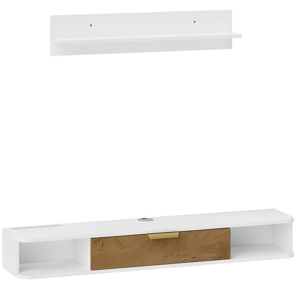 HOMCOM Set mobile TV sospeso con mensola da parete mobile televisore in legno passacavi 120 x 24 x 16 cm bianco | Aosom Italy