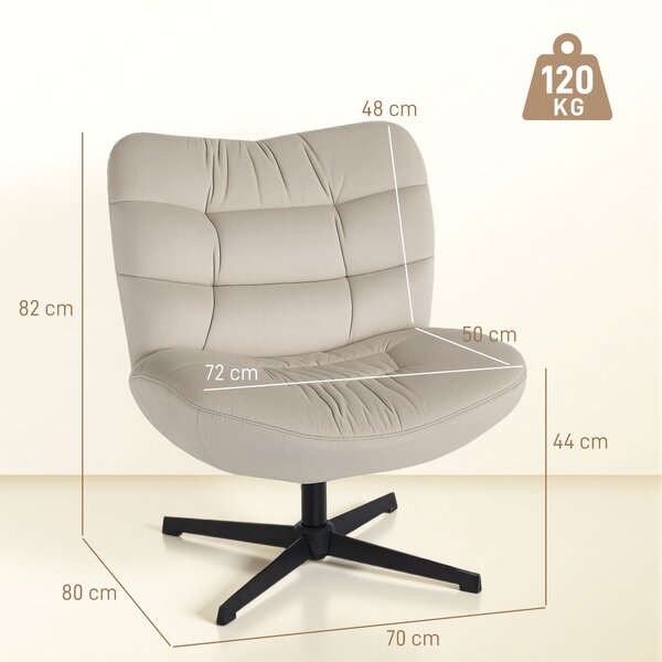 HOMCOM Poltrona da salotto girevole, sedia imbottita in ciniglia senza braccioli, seduta e schienale ampi, 70x80x82cm, crema | Aosom Italy