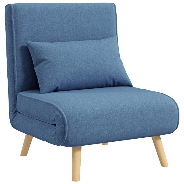 HOMCOM Poltrona convertibile 3 in 1 poltrona-letto 1 posto schienale 5 posizioni in tessuto con cuscino, blu | Aosom Italy