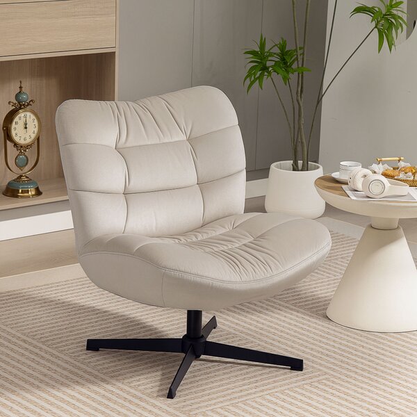 HOMCOM Poltrona da salotto girevole, sedia imbottita in ciniglia senza braccioli, seduta e schienale ampi, 70x80x82cm, crema | Aosom Italy