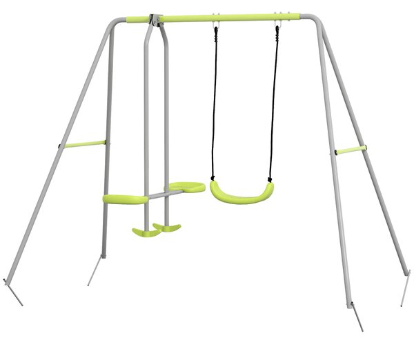 Outsunny Struttura altalena con 2 dispositivi, 1 altalena e sedile opposto 255 x 160 x 180 cm max. 135 kg Verde Grigio | Aosom Italy