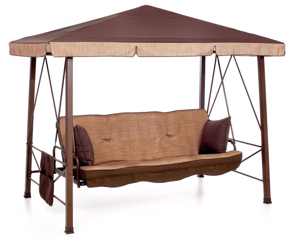 Dondolo Pagoda 3 Posti 247x138x201 cm Schienale Reclinabile per Funzione Letto Martinica Marrone