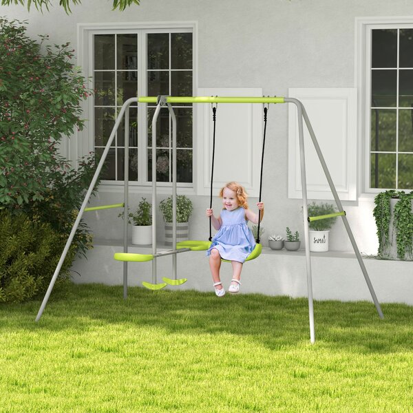 Outsunny Struttura altalena con 2 dispositivi, 1 altalena e sedile opposto 255 x 160 x 180 cm max. 135 kg Verde Grigio | Aosom Italy