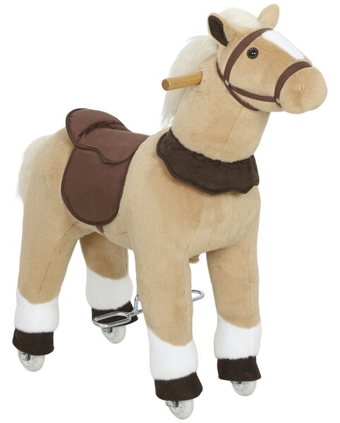 AIYAPLAY Cavallo da cavalcare per bambini, rivestimento in tessuto, telaio stabile, ruote morbide, cavallo a dondolo, 3-5 anni, Marrone | Aosom Italy