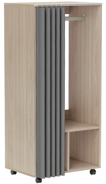 HOMCOM Armadio appendiabiti armadio contenitore mobile con tenda, barra appendiabiti, 60 x 40 x 128 cm, effetto legno naturale | Aosom Italy