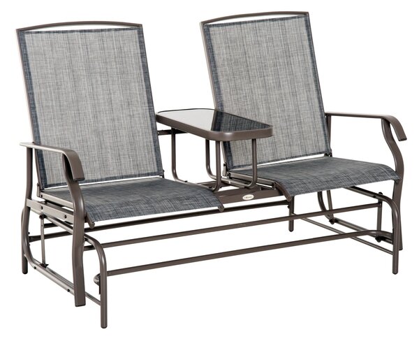 Dondolo 2 Posti da Giardino 81x148x100 cm con Tavolino in Ferro e Textilene Marrone