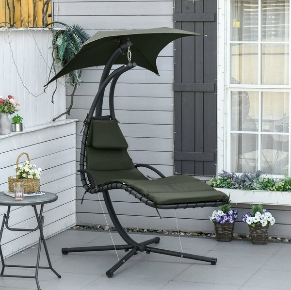 Sedia Dondolo Pensile Relax Chaise Longue con Tettuccio Grigio