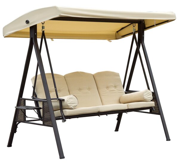 Dondolo 3 Posti da Giardino 208x121x172 cm in Metallo e Tessuto Beige