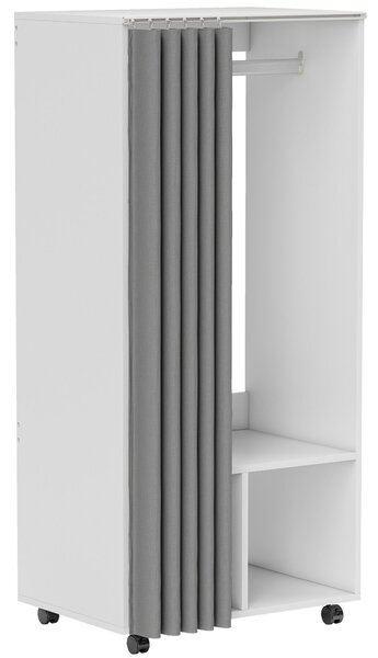 HOMCOM Armadio appendiabiti armadio contenitore mobile con tenda, asta di sospensione, 60 x 40 x 128 cm, bianco | Aosom Italy