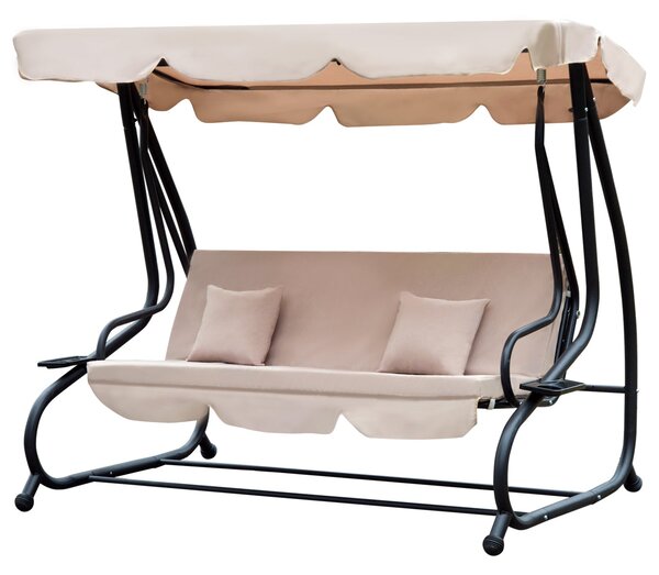 Dondolo 3 Posti da Giardino con Schienale Reclinabile per Funzione Letto Beige