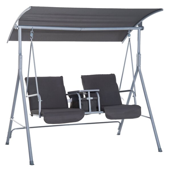 Dondolo 2 Posti da Giardino 175x112x165 cm con Tavolino Tessuto Oxford Grigio