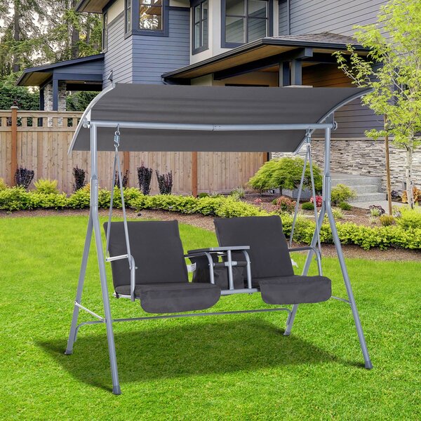Dondolo 2 Posti da Giardino 175x112x165 cm con Tavolino Tessuto Oxford Grigio