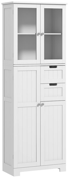 HOMCOM Mobile alto contenitore, armadio con ante vetrate e ripiani regolabili per bagno, cucina, salotto, bianco | Aosom Italy