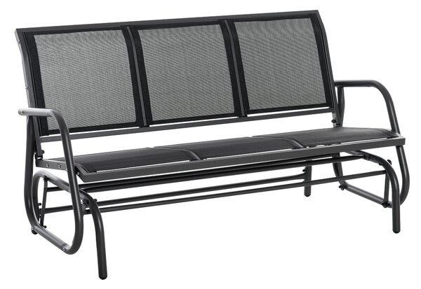 Dondolo 3 Posti da Giardino 151x75x85 cm in Metallo e Textilene Nero