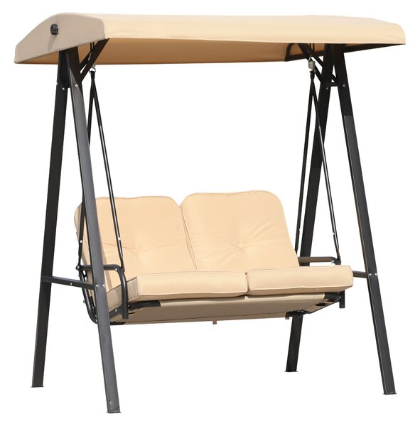 Dondolo 2 Posti da Giardino 138x106x174 cm in Acciaio e Poliestere Beige