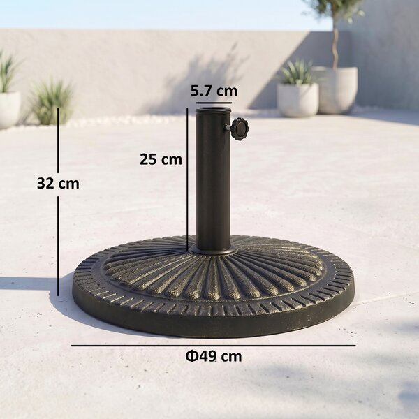 Outsunny Base Ombrellone Rotonda per Pali da Ø3,8-4,8cm con Decorazione e Manopola, Peso 15kg Ø49x32cm|Aosom