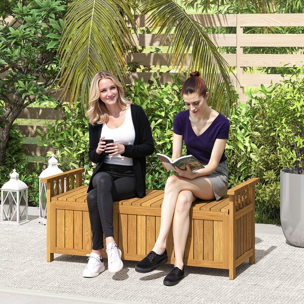 Outsunny Panca da giardino 2 posti in legno con vano da 151L panca da esterno con braccioli 128,5 x 56 x 53,5 cm marrone | Aosom Italy