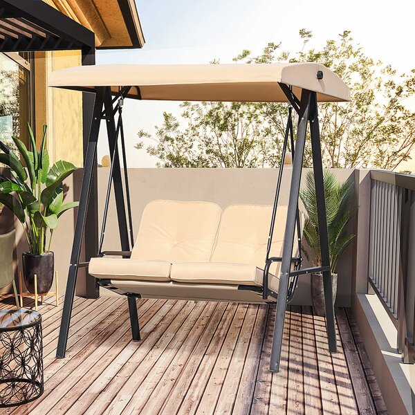 Dondolo 2 Posti da Giardino 138x106x174 cm in Acciaio e Poliestere Beige