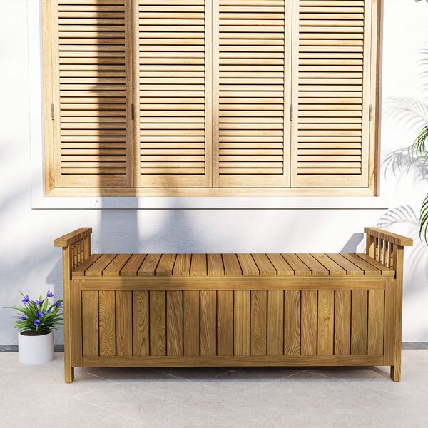 Outsunny Panca da giardino 2 posti in legno con vano da 151L panca da esterno con braccioli 128,5 x 56 x 53,5 cm marrone | Aosom Italy