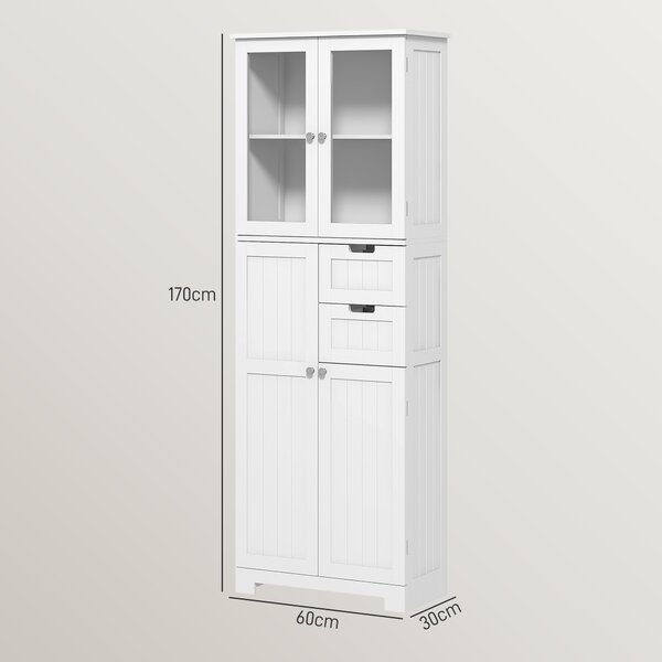HOMCOM Mobile alto contenitore, armadio con ante vetrate e ripiani regolabili per bagno, cucina, salotto, bianco | Aosom Italy