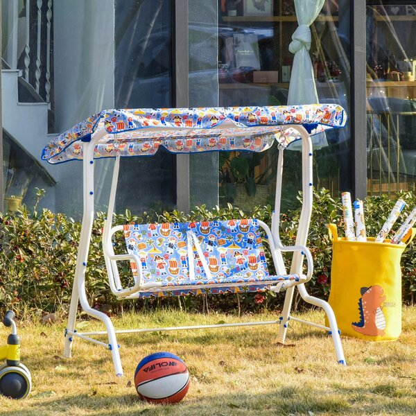 Dondolo 2 Posti per Bambini 110x70x110 cm in Metallo e Poliestere Blu