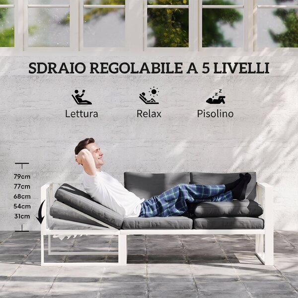 Outsunny Salotto da Giardino Angolare con Poltrona Reclinabile, 2 Divanetti con Cuscini e Tavolino, Grigio